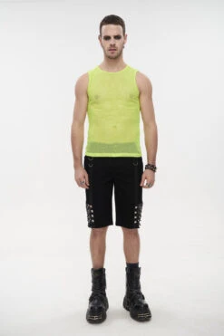 Yellow Elasticity Perspective Rhombus Net Yarn Sleeveless Men's Gothic T-Shirt -LolitaInside f0d254c17b5a8c7c6213cd57663afb51