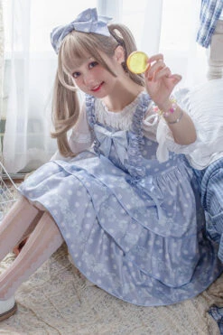 Dot Print Multi-Layer Ruffled High Waist Sweet Lolita JSK Dress -LolitaInside f0d354caffa1b6ac71e944ffe334e8ba