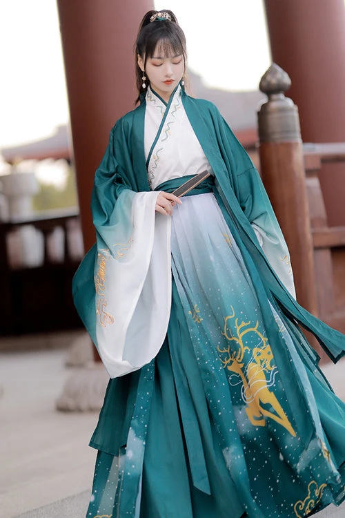 Green Chinese Style Exquisitely Embroidered Three Piece Classic Hanfu Dress 4 Green Chinese Style Exquisitely Embroidered Three Piece Classic Hanfu Dress - Image 2