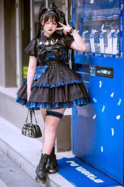 Black/Blue Sleeveless Multi-layer Ruffle Bowknot Gothic Lolita Jsk Dress -LolitaInside f1af60fe44dd71f098fc1faa67c6c78b