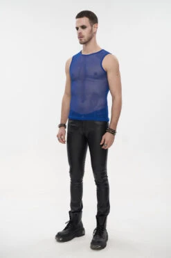 Blue Elasticity Perspective Rhombus Net Yarn Sleeveless Men's Gothic T-Shirt -LolitaInside f21667b50af8e6ce6dcfcc4d82a5829e