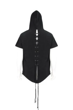 Black Hooded Mesh Splice Zipper Back Openwork Lace-Up Casual Short Sleeve Men's Punk T-Shirt -LolitaInside f2c6af1fdab840fa90f779daf7d263ac
