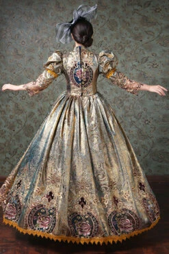 Champagne Half Sleeves High Waisted Hollow Floral Embroidery Victorian Lolita Prom Dress -LolitaInside f2e98313ac609343d7a7c80a8e6a5eff