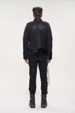 Black Five Pointed Star Decoration Retro Suede Short Plush Men's Punk Coat -LolitaInside f2f6dbdac13ec2764f0ba9c11246efa3