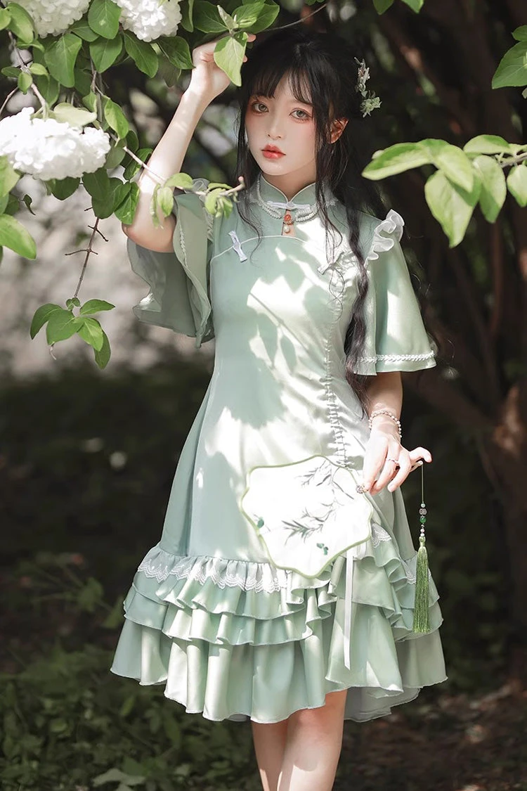 Green Han Element Chinese Style Cheongsam Sweet Lolita Dress 7 Green Han Element Chinese Style Cheongsam Sweet Lolita Dress - Image 5