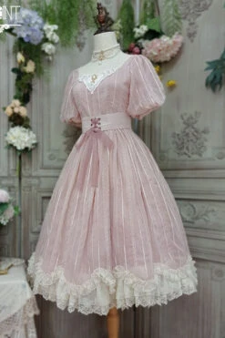 Pink Elegant Vintage Square Collar Short Sleeves Multi-Layer Ruffled Classic Lolita OP Dress -LolitaInside f32cae1c74bb087884b2837a1f13f7b3
