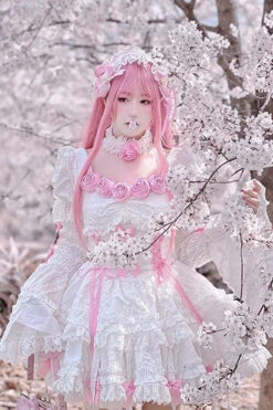 White/Pink Puff Short Sleeves Princess Gothic Lolita Tiered Dress -LolitaInside f34066ffc4d30fc645fbec19e09b594e