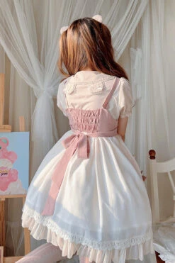Beige Ruffled Bow Cute Bear Print High Waisted Sweet Lolita JSK Dress -LolitaInside f35e4cdd44d8edecb661d90f2d1bece5