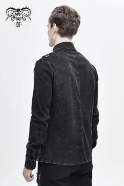 Black Asymmetric Left Shoulder Loop Mesh Rivet Snap Button Men's Punk Shirt -LolitaInside f38426945cbb4505fa48697c5fd48c73