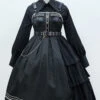Dark V Neck Bowknot Rivets Epaulettes Sleeveless Military Uniform PU Gothic Lolita Jsk Dress -LolitaInside f43656063e8475826a523799ae7520ca