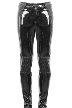 Black Punk Kneepad Shiny Leather Tight Mens Pants -LolitaInside f43c9474efe3358f50138fd6bb0a9c8f
