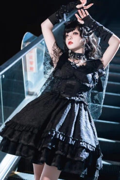 Black Lace Flying Sleeves Fish Bone Ruffle Gothic Lolita Dress -LolitaInside f51a67c5a3305aac06243a517f2f4dc0