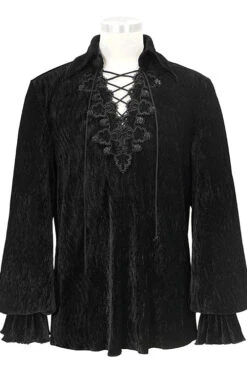 Black Velvet Elastic Lantern Sleeves Mens Gothic Blouse -LolitaInside f56dd8d8fe8617f2ac1d2d46dbdadaef