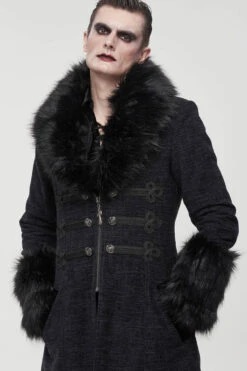 Black Gothic Vintage Button Decoration Removable Fur Collar Men's Coat -LolitaInside f5900a2982af6dbc99ae18be8c3e62a7