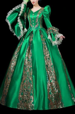 Trumpet Sleeves Long Sleeves Golden Floral Hollow Print Victorian Lolita Prom Dress -LolitaInside f5990233a3925200e371808844181c6e