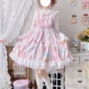 Pink Sleeveless High Waisted Rabbit Print Ruffle Bowknot Sweet Lolita Jsk Dress -LolitaInside f67cc1b343517fb9118b994f714364fe