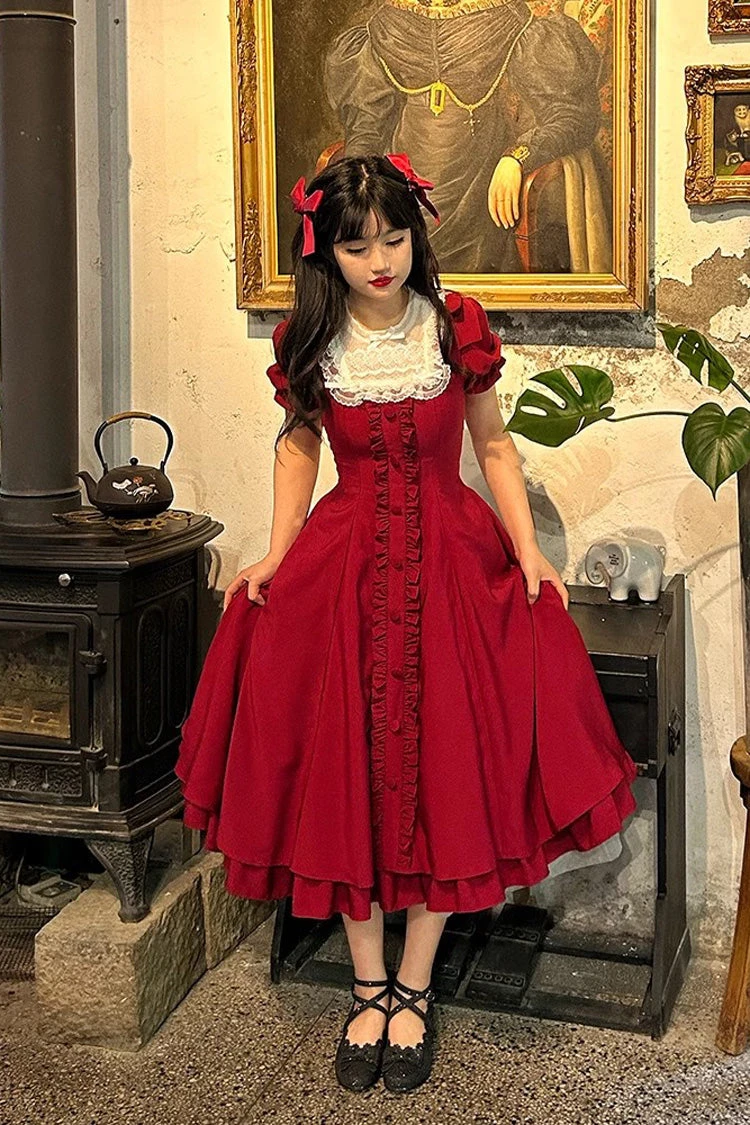 Wine Red Annie's Gift Short Sleeves Bowknot Sweet Lolita Dress (Plus Size Support) 4 Wine Red Annie's Gift Short Sleeves Bowknot Sweet Lolita Dress (Plus Size Support) - Image 2
