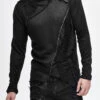 Black Ragged Turn-Down Collar Woolen Long Sleeve Irregular Hem Men's Punk T-Shirt