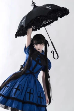 Blue Halloween Cross Short Puff Sleeves Two Pieces Gothic Lolita Dress -LolitaInside f71ac2cc4aa3b3f745fe64f46861820c