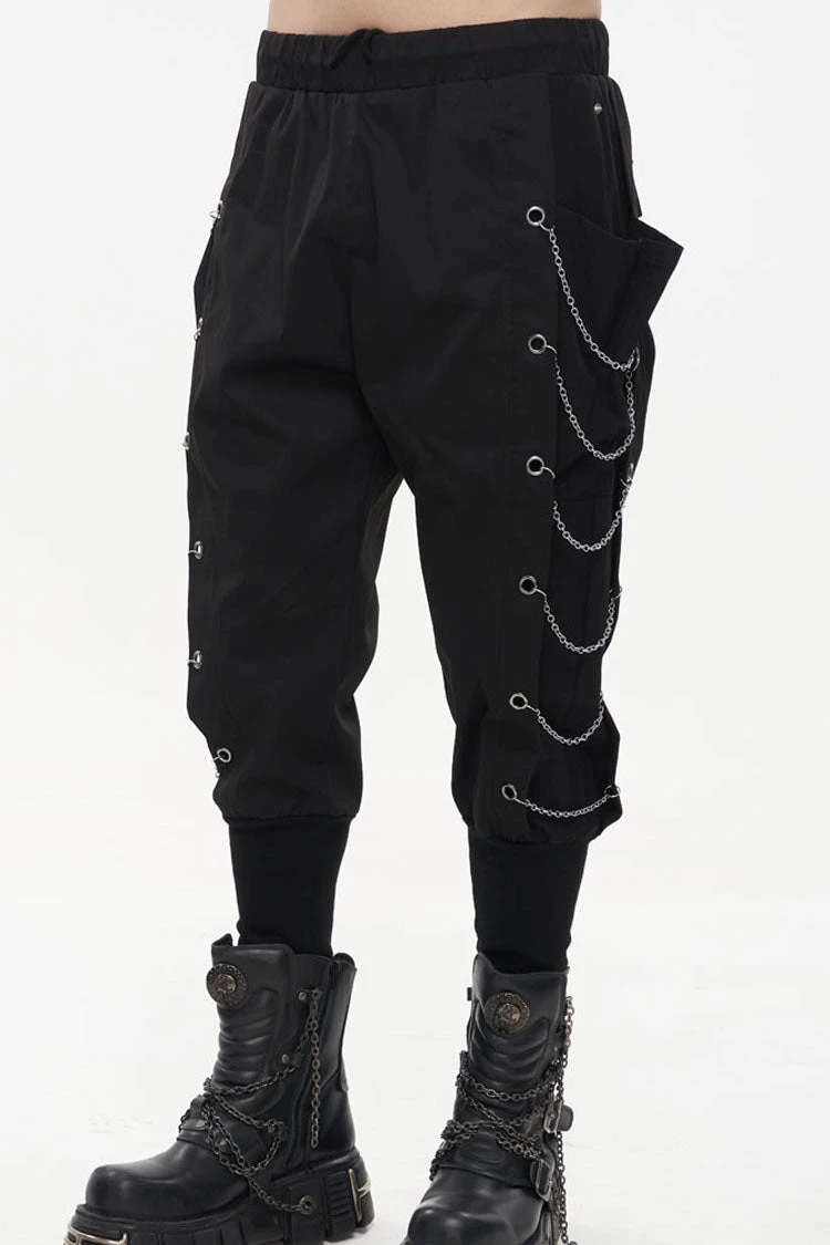 Black Punk Big Pocket Symmetrical Metal Chain Harem Men's Pants 3 Black Punk Big Pocket Symmetrical Metal Chain Harem Men's Pants - Image 2