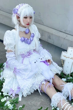 White/Purple Puff Short Sleeves Princess Gothic Lolita Tiered Dress -LolitaInside f88c5041c73b5d10e6b62864becf16b8