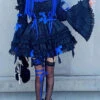 Black/Blue Puff Short Sleeves Princess Gothic Lolita Tiered Dress