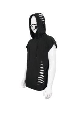 Black Skull Print Super High Neck Masked Rivet Hole Hooded Short Sleeve Men's Punk T-Shirt -LolitaInside f8ad9d56d48cdad6c80d0899cb5055ae