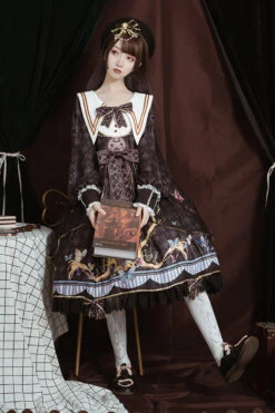 Black Navy Collar Long Sleeves Butterfly Print Ruffle Bowknot Gothic Elegant Princess Lolita Dress -LolitaInside f90f90536b69c45a5def77a53b43e06e