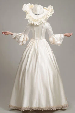 Champagne Multi-Layer Half Trumpet Sleeves High Waisted Bowknot Embroidery Floral Print Victorian Lolita Dress -LolitaInside f97be69920f7f4bf0a56701c89df7dad