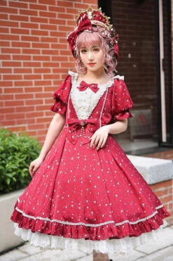 Midsummer Galaxy Shiny Star Print Short Sleeves Ruffle Bowknot Sweet Lolita OP Dress -LolitaInside f9b1edd0fe1a42cdab83840064fbb32c