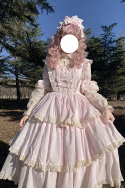 Pink Lapel Collar Long Sleeves High Waisted Multi-layer Bowknot Sweet Lolita Dress -LolitaInside fa1213df6971ab795b44d69bbb506c7c