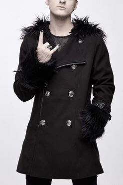 Black Cape Collar Punk Long Mens Coat With Fur