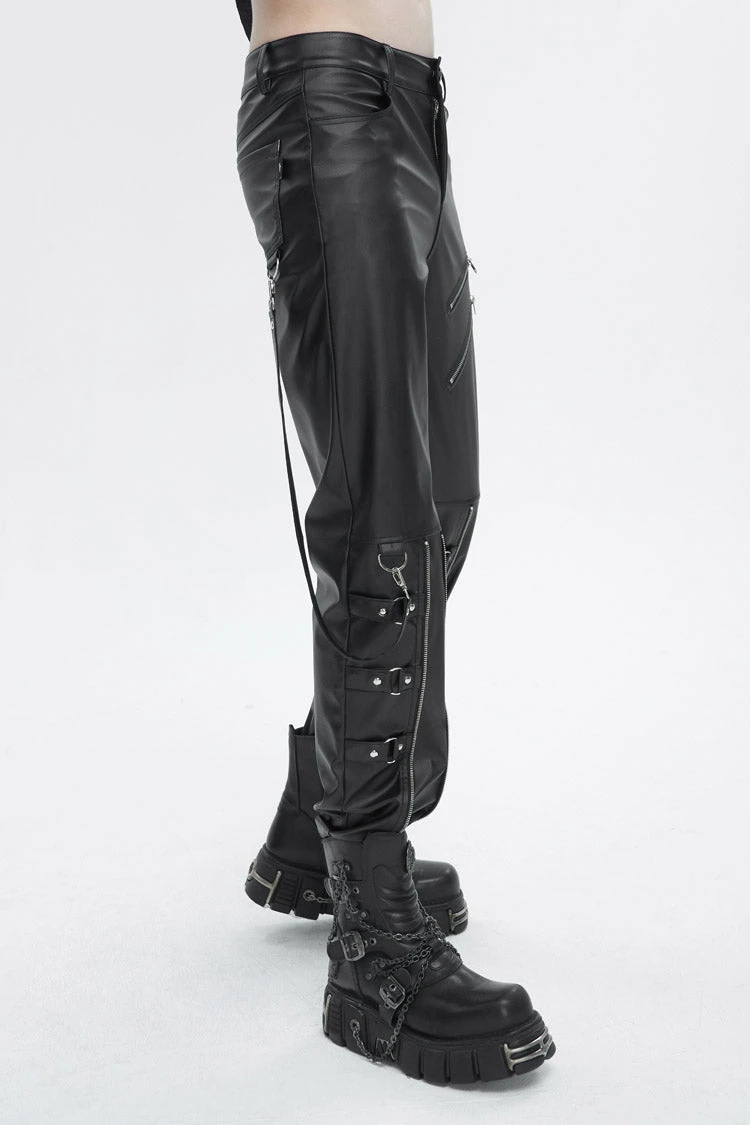 Black Removable Right Side Zipper Faux Leather Men's Punk Pants 5 Black Removable Right Side Zipper Faux Leather Men's Punk Pants - Image 3