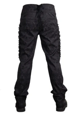 Black Side Discoid Flowers Back Waist Lace Up Gothic Jacquard Mens Pants -LolitaInside fa73b6c1307d88feb5aa058edfdaa810