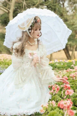 White Pearl Lace Lily Of The Valley Floral Embroidery Plus Size Sweet Lolita JSK Dress -LolitaInside fad71725a4bdf98669cb1e3cf2dd14d8