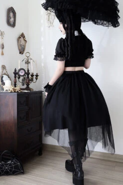 Black Rose Embroidered Cutout Top Irregular Short Sleeves Gothic Lolita Dress Set -LolitaInside fad81bf2b74de60305b8184dcc3e68e9