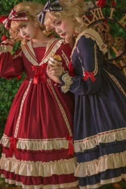 Court Style Long Sleeves High Waisted Bowknot Ruffled Multi-Layer Classic Lolita Op Dress -LolitaInside fb0cdcef88e00087ecc2943dadab2618