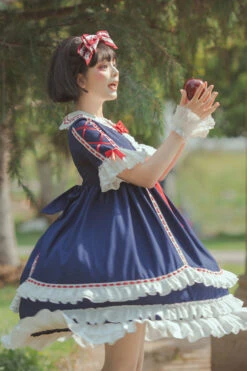 Dark Blue Short Sleeves Hime Sleeves Bowknot Multi-Layer Classic Lolita Jsk Dress -LolitaInside fbf394b7ba89711fd16859efacbd85cb