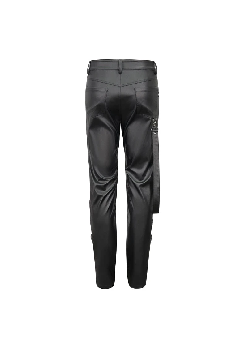 Black Removable Right Side Zipper Faux Leather Men's Punk Pants 10 Black Removable Right Side Zipper Faux Leather Men's Punk Pants - Image 8