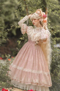 Elegant Vintage Rose Print Multi-Layer Ruffled Sweet Lolita OP Dress -LolitaInside fcbcb887a508d213454d1b24655369a1