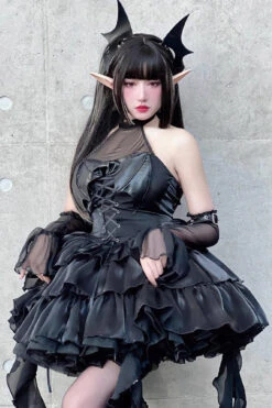 Pure Black Little Devil Sexy Princess Slim Gothic Lolita Strapless Tiered Dress -LolitaInside fcff984d0171324f98e43f7795440d9e
