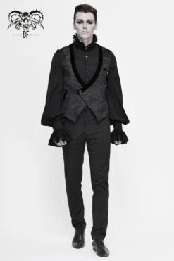 Black Velveteen Asymmetrical Pleated Splice Waist Loop Men's Gothic Waistcoat 14 Black Velveteen Asymmetrical Pleated Splice Waist Loop Men's Gothic Waistcoat -LolitaInside fd110853fb9aa1d81a7c3f69a02cfee3