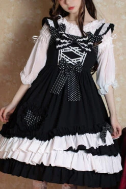 Black Bowknot Ruffled Multi-Layer Classic Lolita Jsk Dress