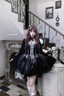 Black Sleeveless Ruffle Bowknot Gothic Princess Fish Bone Bridesmaid Lolita Jsk Dress -LolitaInside fd5e4ebaa8f76fbf76a368ac011abb25