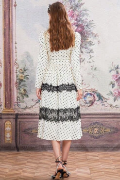 Beige/Black Doll Collar Vintage Lace Patchwork Polka Dot Print Long Sleeves High Waisted Long Sweet Lolita OP Dress -LolitaInside fd9ef6301b215e40708d3d0213d33310