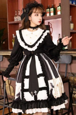 Black Doll Collar Long Sleeves Ruffled Anthem Print Gothic Lolita OP Dress -LolitaInside fddb455f5eb8e4ac5dcd6b2bb12cd3f4