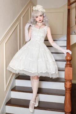 White Sleeveless Multi-layer Ruffle Bowknot Sweet Princess Lolita Jsk Dress -LolitaInside fde292702fc6ce95c1b43a5b32e8201c