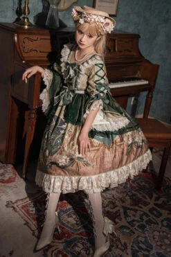 Green Gorgeous Short Sleeves Ruffle Bowknot Print Classic Lolita Dress -LolitaInside fe334b71648aa53628f1b4128be50b40