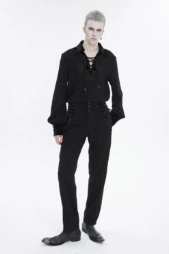 Black Embroidered Chest With Drawstring Strappy Puff Sleeved Men's Gothic Shirt 11 Black Embroidered Chest With Drawstring Strappy Puff Sleeved Men's Gothic Shirt -LolitaInside fe618c69a3e806e25b26370531b9a991