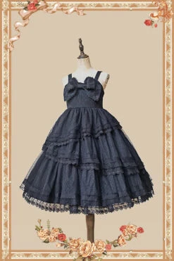 Black Solid Color Tower Of Dawn Bowknot Sleeveless Ruffle Gothic Lolita Dress -LolitaInside fe6e4db3f8970a1a47cad26bf89e4638